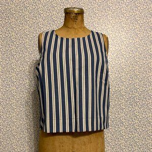 Blue & White Stripe Sleeveless Scoop Neck Blouse